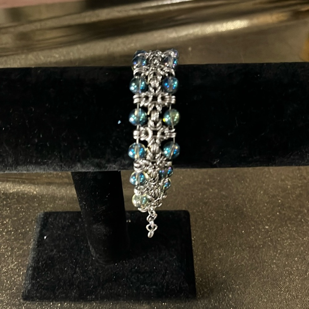 Blue Glass Bead Homemade Bracelet By My Son